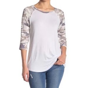 Sweet Romeo Camo 3/4 Sleeve Baseball Top NWT
